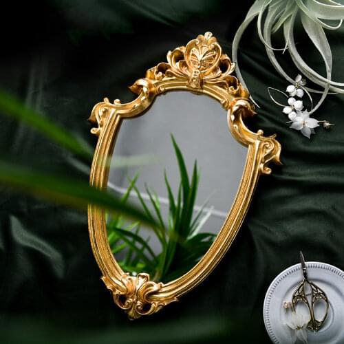 Golden Embossed Makeup Mirror Nordic Retro Old Distressed Light Luxury Home Decoration Mirror Bathroom Fitting Mirror