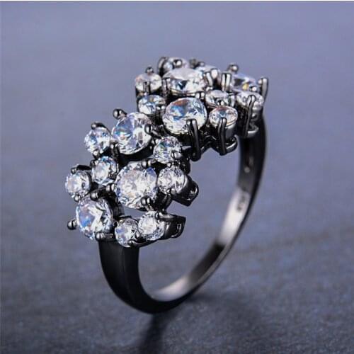 Luxury Female Small White Round Stone Ring Vintage Black Gold Engagement Rings For Women Promise Love Wedding Band Ring