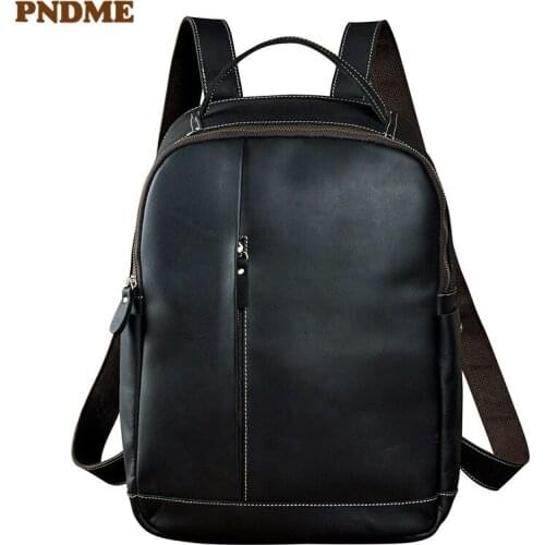 Vintage high quality crazy horse cowhide mens backpack simple travel natural genuine leather large capacity computer bagpack