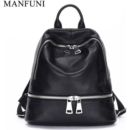 Women Backpacks Vintage 100% Genuine Leather Womens Notebook Schoolbag For Teenage Girls Female Travel Bag Lady Knapsack Black