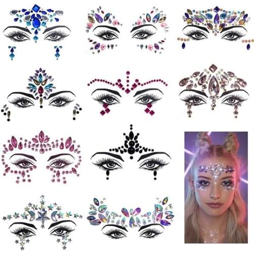 Adhesive Rhinestones Face Jewels Crystal Face Gems Body Art Glitter Tattoo Festival Eyebrow Beauty Makeup Jewelry Stickers