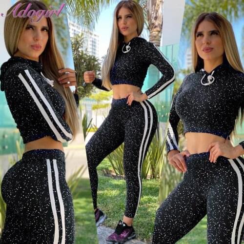 Autumn WomenS Sets Tracksuit Casual Stripe Polka Dot Long Sleeve Crop Tops Hoodies Sweatpants Suit Joggers Sport Two Piece Sets