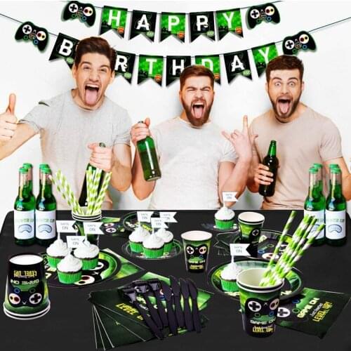 132 PCS Video Game Party Supplies for 16, Gaming Birthday Decorations for Boys,52 Inch x 87 Inch Tablecloth Included