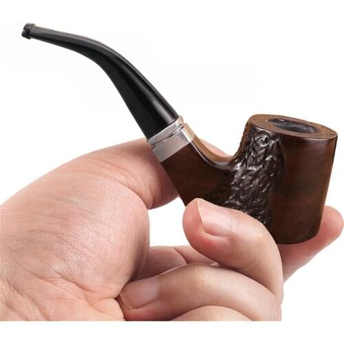 Traditional Ebony Tobacco Pipe Resin Bent Pipe Smoking Chimney Filter Classic Solid Wood Flue Filter Cigarette Holder For Mens