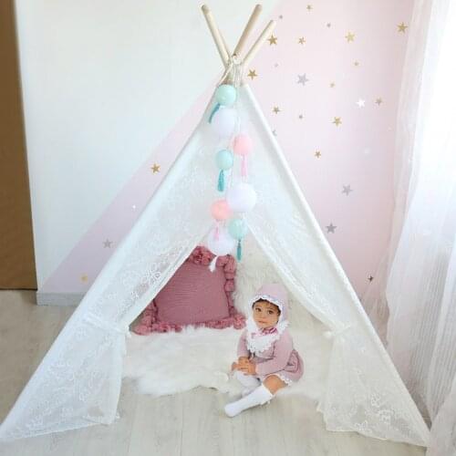 Full Lace Teepee Tent for Kids Toys for Children Indoor Outdoor Play Tent Girls Playhouse Baby Tipi Dream Princess Room 4 Poles