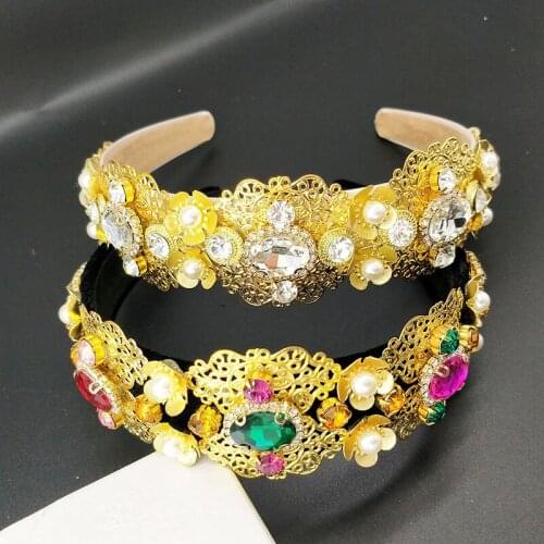 Vintage Hollow Gold Metal Crystal Headband Pearl Crown For a Girl Metal Beads Princess Crown
