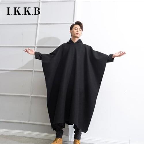 Vintage woollen coat Cape mens hooded super long knee coat winter Korean version black student World War II Cloak