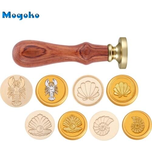 Mogoko Lobster Sea Snail Shell Wax Sealing Stamp Retro Wood Classic Ocean Series Sealing Wax Seal Stamps Envelope Cards Decor