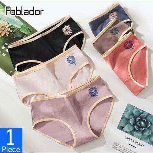 Poblador M-XXL Womens Cotton Sport Panties Underwear Print Girl Briefs Mid Waist Soild Female Comfort Breathable Lady Lingerie