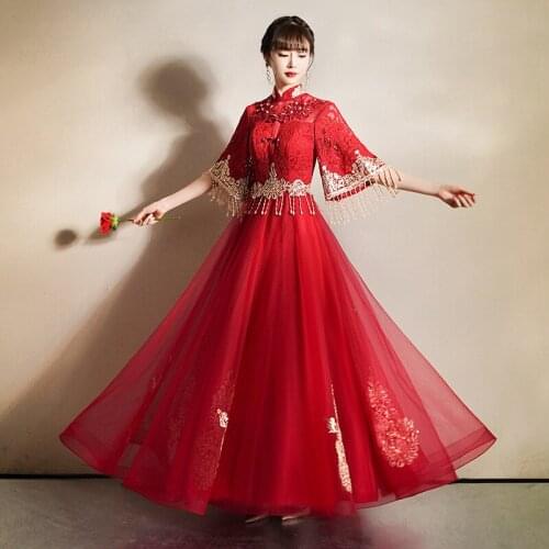 Red Bride Wedding Qipao Women Traditional Chinese Style Evening Dress Cheongsam Long Vestido Oriental Dresses Robe Chinoise