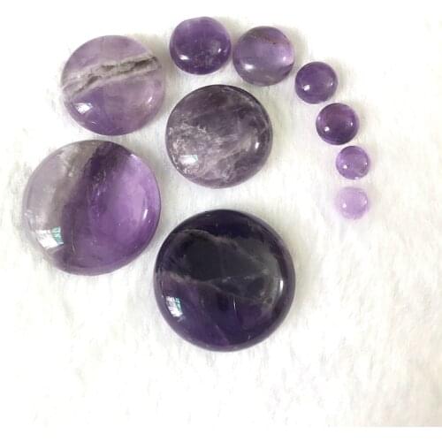 100% Natural Purple Amethys t Bead Cabochon 6,8mm 12mm 20mm 25mm Round Gem Stone Jewelry Cabochon Ring Face,Flat Bottom,4pcs/lot
