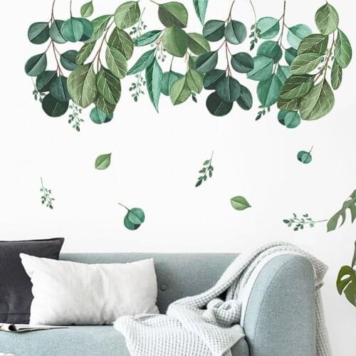 2Pcs/Set Pastoral Green Branches Leaves Wall Sticker Shop Living Room Home Decal