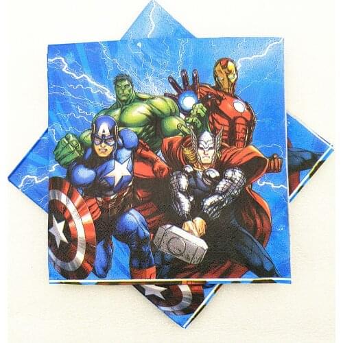 20pcs Avengers Party Supplies Paper Napkin Cartoon Superhero Theme Party For Kids Happy Birthday Decoration Theme Party Favors