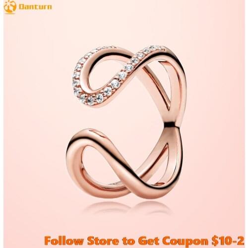 2020 New 925 Sterling Silver Pink Wrapped Open Infinity Ring Rose gold Rings for Women Engagement Jewelry Anniversary