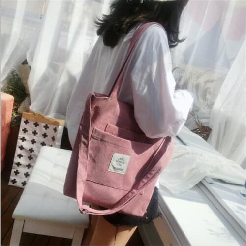 2021 New Fashion Art Canvas Women‘s Shoulder Bag College Preppy Style Students Portable Corduroy Fabric Handbag For Teens