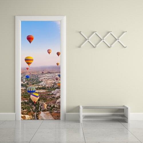 3d photo HD door stickers wallpapers Turkey hot air balloon self adhesive door sticker renovation decorative waterproof sticker