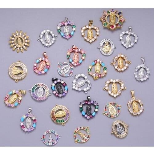 Juya DIY Christian Prayer Jewelry Making Accessories Supplies For Religious Shiny Crystal Virgin Mary Saint Jesus Charms Pendant
