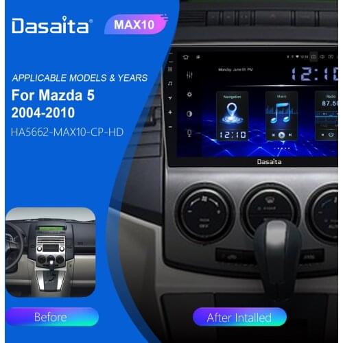 Dasaita 9" Car Stereo Bluetooth Android 10.0 for Mazda 5 GPS 2005 2006 2007 2008 2009 2010 Navigation MP3 Player 64G ROM MAX10