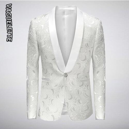 White Embroidered Rose Floral Tuxedos Blazer Men Wedding Dresses Mens Stage Jackets For Singers Fashion Blazer Slim Fit M-4XL