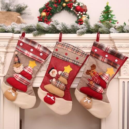 Large Christmas Stockings Gift Bag Noel Reindeer Santa Claus Snowman Socking Xmas Tree Candy Ornament Gifts Decorations New Year