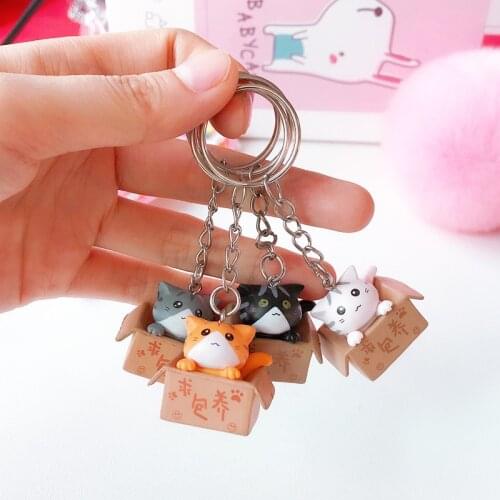 Cute Little Box Cat KeyChain Women Men Kawaii Kitten Car Keychain Fashion Letter Keyring Animal Jewelry Dating Anniversary Gift