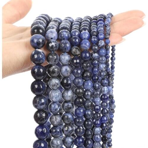 Wholesale Natural Stone Beads Faceted Blue-vein Stone Round Loose Bead For Jewelry Making Bracelets Necklace DIY 4/6/8/10/12MM