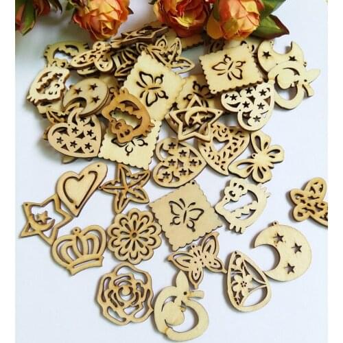 40Pcs/lot Wooden plaque Decorative Buttons chips Wood Sewing Accessories Scrapbooking for Craft Accessories