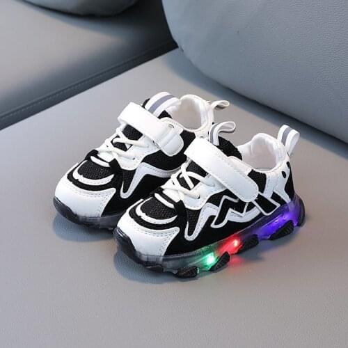 Infant Black Led Sneakers 1-6 Years Girls Boys Light Up Breathable Shoes Lighted Children Toddler Mesh Luminous Sneakers 21-30