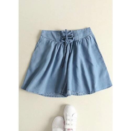 High waist denim shorts women summer blue beach jeans shorts casual streetwear elastic waist shorts soft cotton