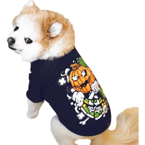 Pet Dog Halloween Pumpkin T-shirt Print Pumpkin Ghost Skull Puppy Tee Shirt Clothes for Teddy Chihuahua Corgi