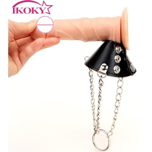 IKOKY Penis Cock Ring Cake Cage Scrotum Bondage Restraint Parachute Ball Stretcher Sex Toys for Men Male Sex Product