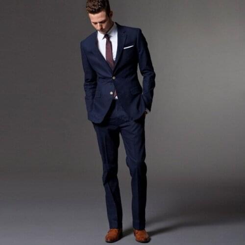 Custom Made Dark Blue Men Suit Tailor Made Bespoke Men Wedding Suit Slim Fit Groom Suit For Men