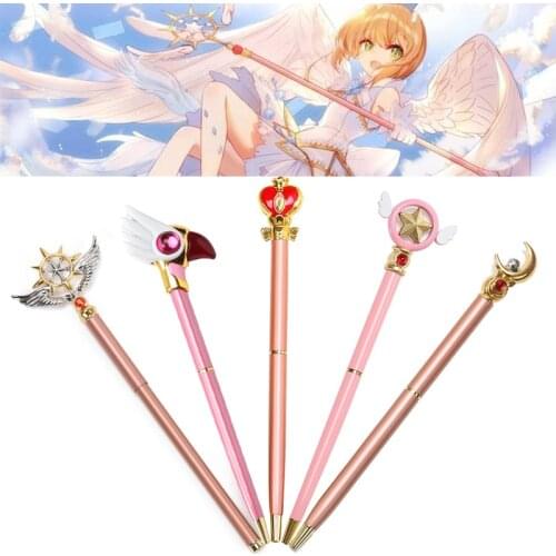 5 style Stationery Cute Pen Anime Moon Magic Stick Rod Wands Metal Press Ballpoint Pens cosplay prop School Writing Gife