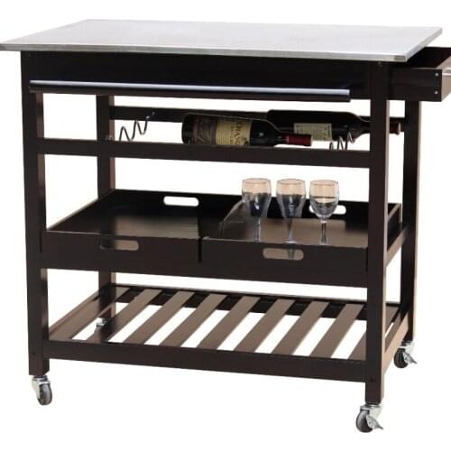 Black Color Stainless Steel Kitchen Trolley with Wine Rack