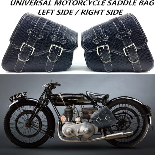 Left Right Universal Motorcycle Saddlebags Side Tool Bag PU Crocodile Leather Style Luggage Saddle Bag Pouch