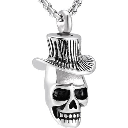 LL036 With cowboy hat Skull Heads Cremation Pendants For Ashes For Men Keepsake Urn Necklace memorial Jewery Stainless STeel