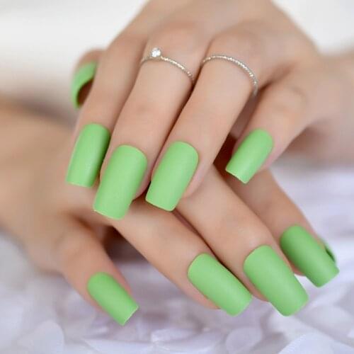 Frosted Instant Fake Nails Matte Green Square Nails Art DIY Tips Ladies Slim Medium-long Designed Artifical Nail Tips Choose