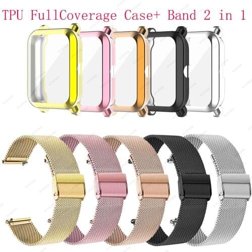 Metal Strap For Xiaomi Amazfit GTS2 Smart Watch Case Bracelet For Amazfit Bip Lite Bip S Wrist Strap Milanese TPU Protector Case