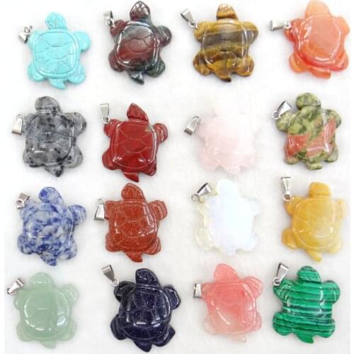 Natural stone Quartz Crystal Turquoises lapis tiger eye turtle charm pendant for diy Jewelry making necklace Accessories8pcs