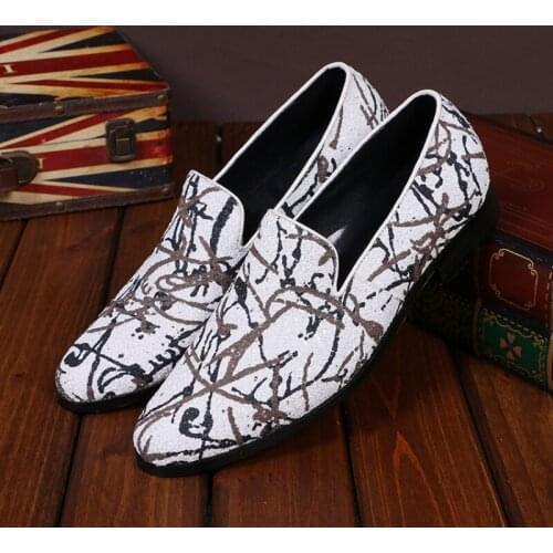 Christia Bella New Fashion Handmade Big Size White Poor Handwriting Mens Loafers Shoes Genuine Leather Party Male Flats Shoes