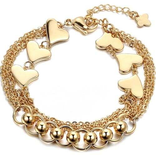 New Style Brand Gold Heart And Beads Charm Bracelets & Bangles Multi Mode Accessories Chain Bracelets For Women Pulsera
