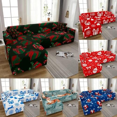 All-Inclusive Wrap Sofa Cover For Living Room Christmas Deer Printed Couch Cover L Shape Sofa Chaise Longue Slipcovers
