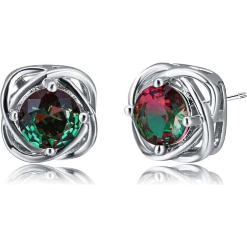 Red Green Crystal Zircon Stud Earrings For Women White Gold/Rose Gold Filled Multicolor CZ Stone Earring Charm Mothers Day Gift