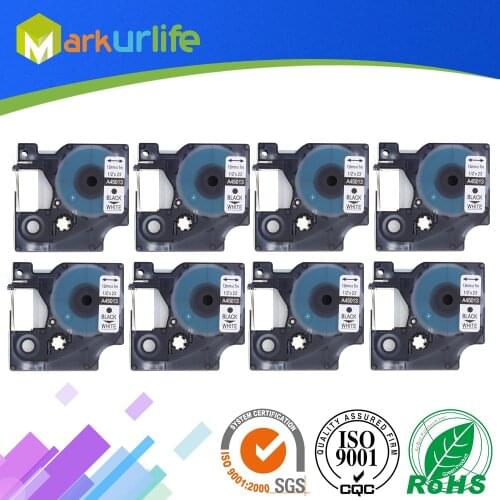 8 PCS 12mm replacement label Self-Adhesive D1 Tape A45013(S072053) for Dymo LabelManager Printer 12mm (1/2") x7m black on White