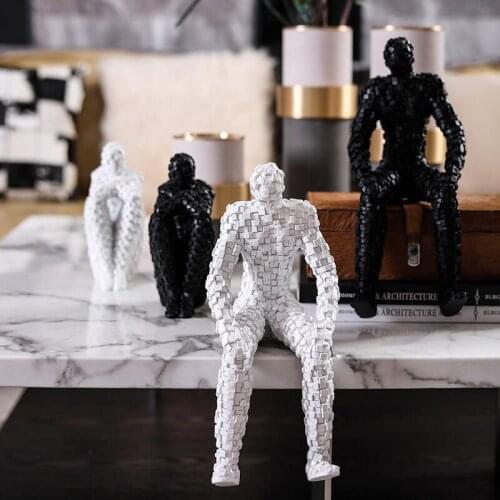 MODERN ABSTRACT SITTING FIGURE MOSAIC TEXTURE STATUE RESIN ORNAMENTS HOME DECOR DESKTOP ACCESSORIES GIFT BLACK WHITE SCULPTURE