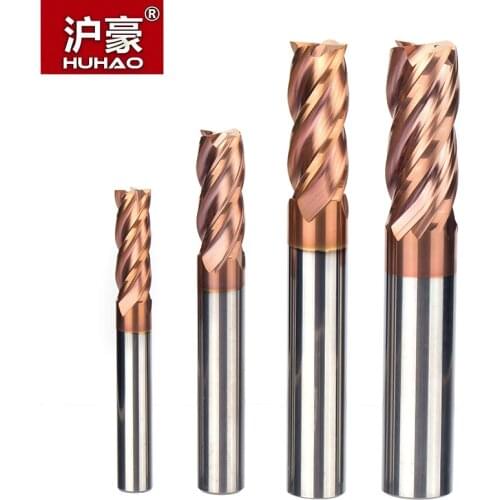 HUHAO 1pc HRC55 Tungsten Steel Spiral Milling Cutter Alloy Coating Router Bits CNC Tool 4 Flutes Lengthened End Mill For Metal