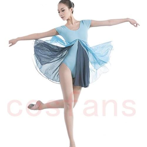 Adult Contemporary Dance Ballet Dress Short Sleeve Leotards Woman Gymnastics Mesh Dancing Clothes Ballet Training Performance