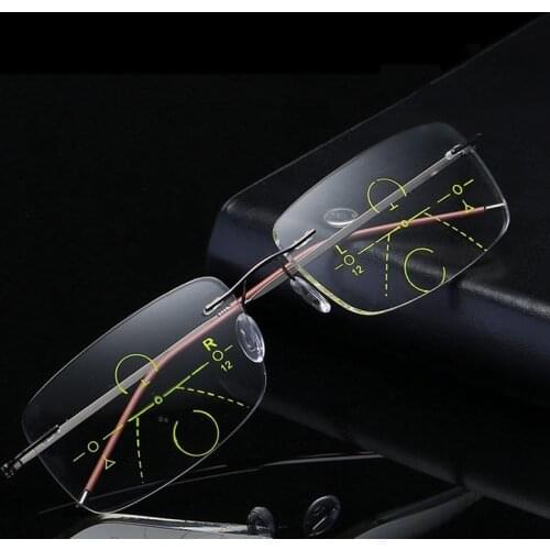 High Quality Rimless MultiFocal Progressive Reading Glasses Men Anti-blue Light Metal Frame Presbyopic Glasses Women Ultra Light