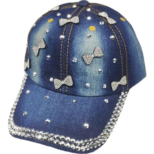 Womens denim cap rhinestone bling baseball cap Jean blue