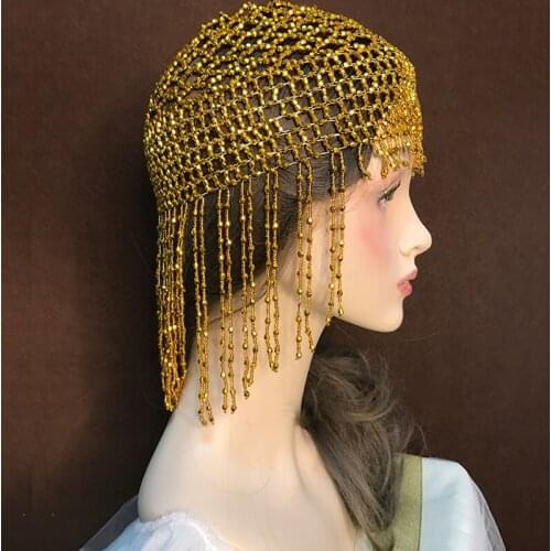 Handmade Beading Headwear Women Vitnage Gold Silver Bride Hat Head Chain Night Cl;ub bead Weaving Hollow Out Tassel Headdress